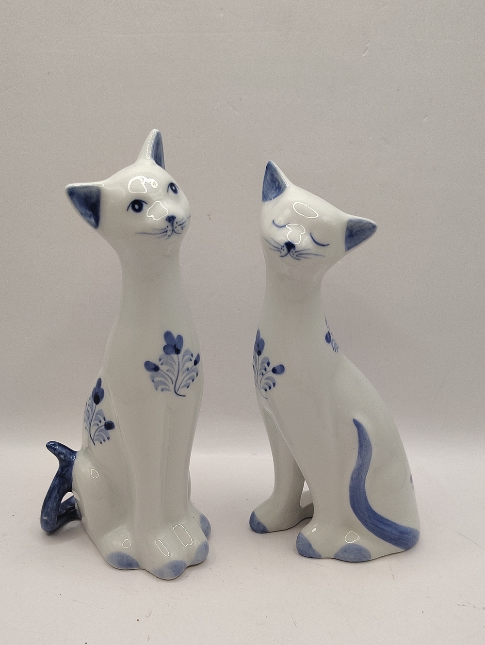 Vintage Andrea by Sadek Blue & White Porcelain Cats 6", Set Of 2